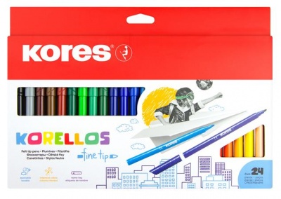 Filctoll készlet, kimosható, KORES "Korellos", 24 különböző szín